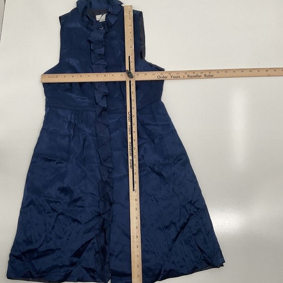 Vintage Debra Rodman Women Blue Casual Dress Size 6 Button Up Ruffles 100% Silk - Picture 5 of 11